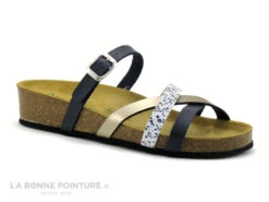Autenti 689658 - Bleu Marine - Blanc - Beige Metal - Mule Compensee