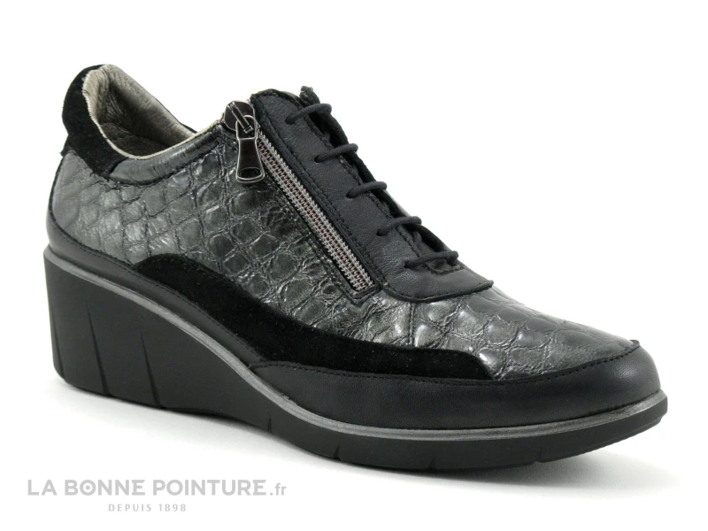 Pedi Girl GIFAR Anthracite Croco - Chaussure Compensee Avec Zip 3 Pedi Girl GIFAR Anthracite Croco - Chaussure Compensee Avec Zip