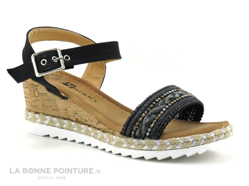 Morans TREMEUR Noir - Perles Brillantes - Sandale Talon Compense 3 Morans TREMEUR Noir - Perles Brillantes - Sandale Talon Compense
